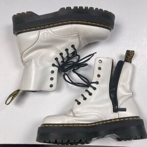 DR. MARTENS Jadon White Polished Leather Platform Lace Up Boots